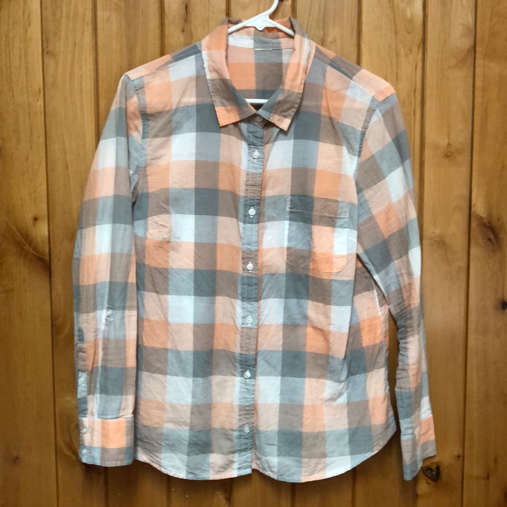 Long Sleeve Button Down Shirt Gray/Peach Size L